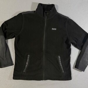 Oobe BMW Mens Black Full Zip Fleece Jacket Nylon Trim Elbow Patches Size XL